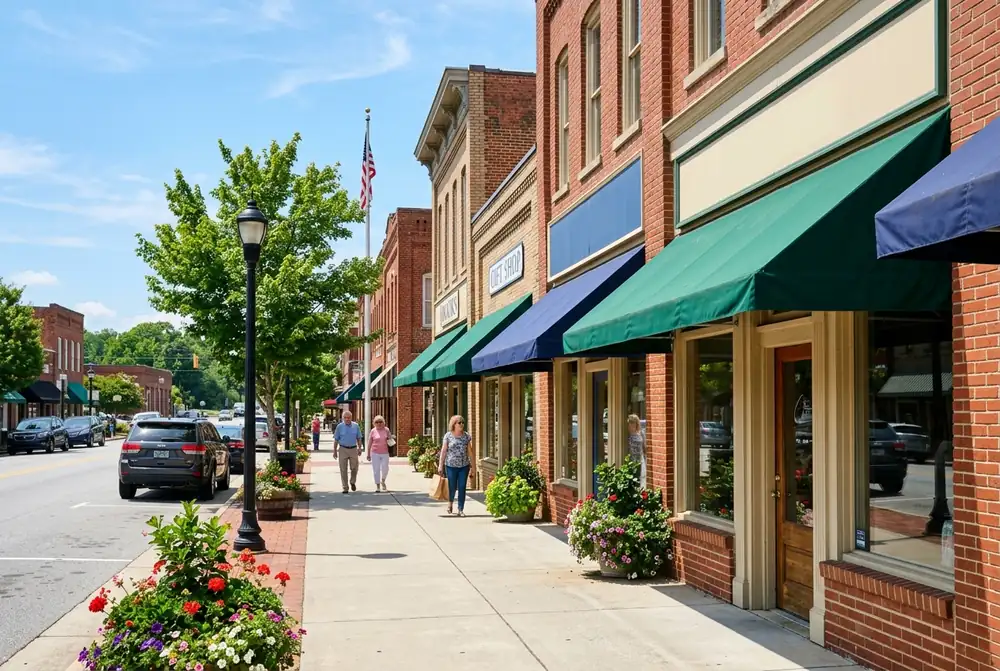 Downtown Alpharetta on a sunny morning near same-day emergency dental care