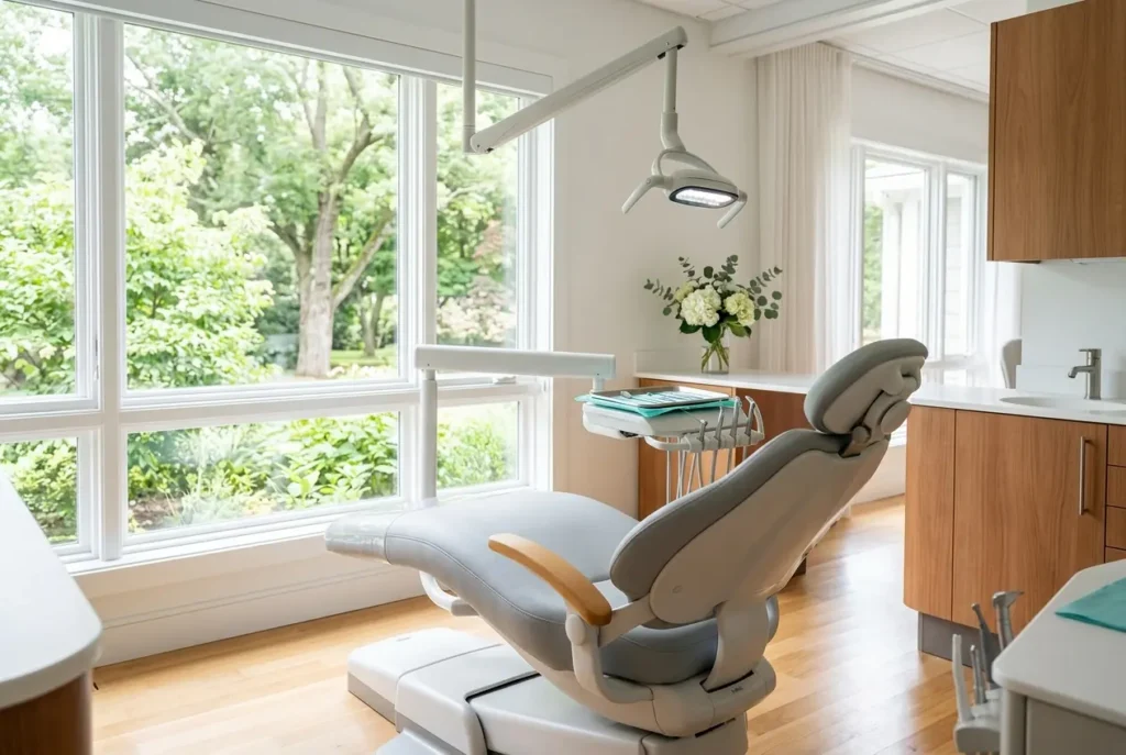 Comfortable dental chair in a bright operatory used for same-day root canals in Alpharetta